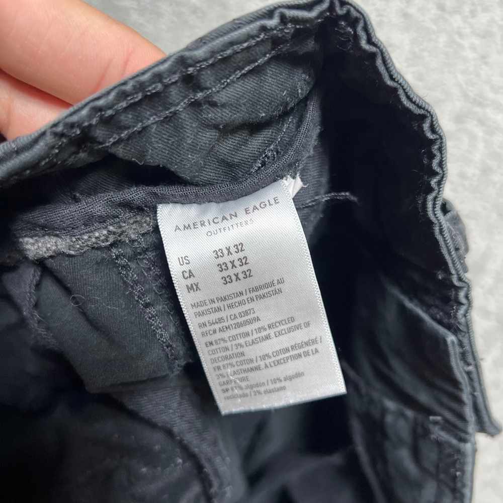 American Eagle Slim Lived-In Cargo Pants Mens 33x32 Black Faded Cotton Flex - Picture 7 of 14